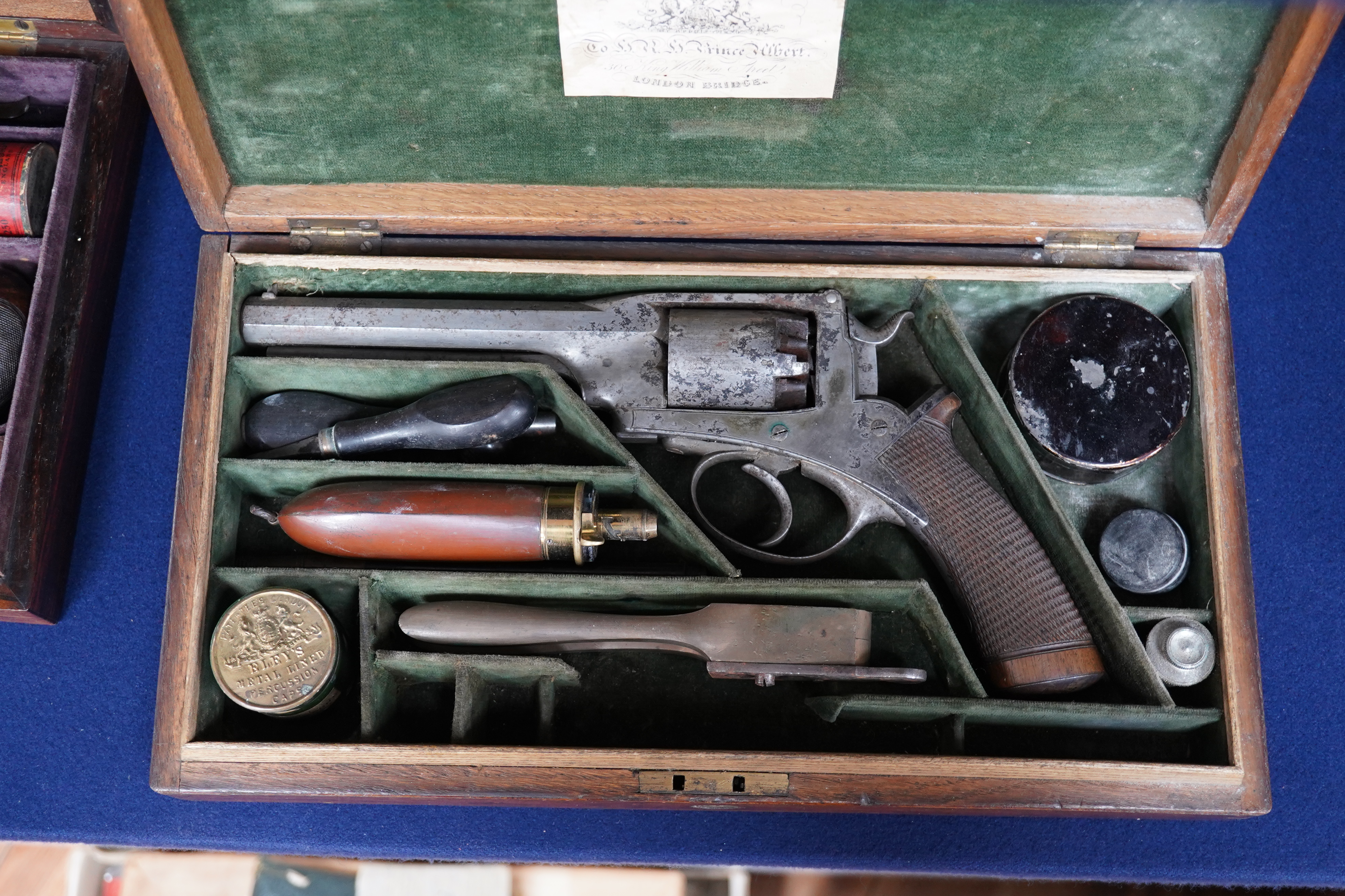 A five shot 48 bore Deane Harding patent double action percussion revolver number 6530L, top flat engraved Deane and son London Bridge, frame engraved Deane Harding patent number 6530L, under lever rammer, swivel safety